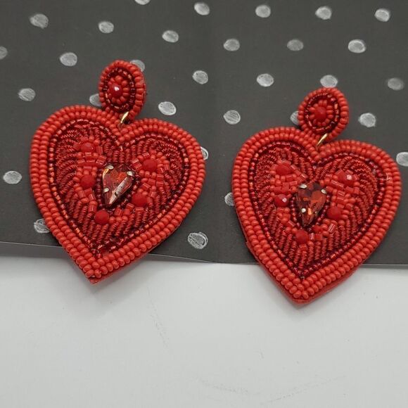New Bling Red Heart Bead & Rhinestone Statement Earrings Valentines Christmas - Picture 5 of 8